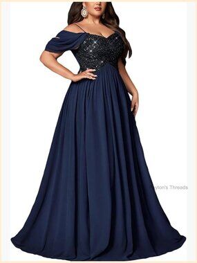 Sequin Plus Size Maxi Dress A-Line Chiffon Formal Prom Gown